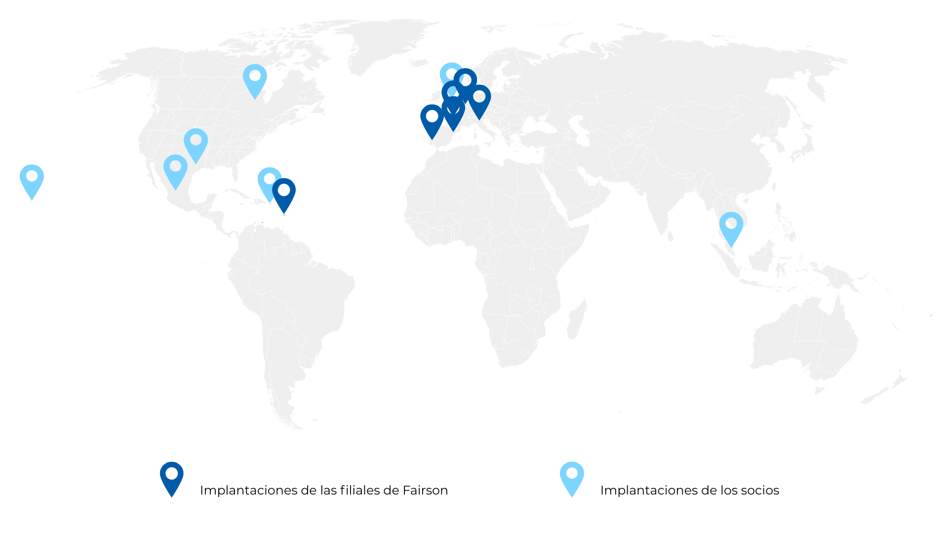 Mapa de implantación de las filiales y socios de Fairson
